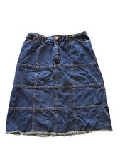 Vtg Festival Denim Skirt Midi Blue Cotton M Raw Hem Boho Peasant Gypsy 70's 80's