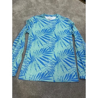 Salt Life SLX Womens Medium Teal Blue Palm Leaf Long Sleeve Performance Shirt