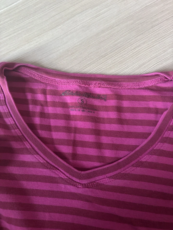 Top Eddie Bauer rosa y púrpura a rayas Y2K manga larga para mujer talla pequeña Foto 2 de 2