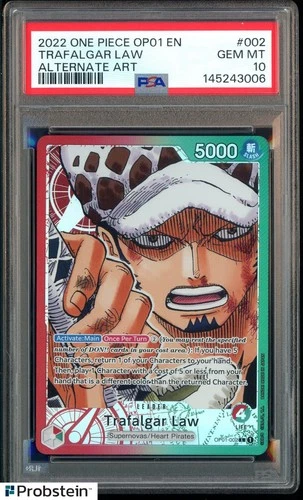2022 One Piece OP01 EN Alternate Art Pre-Errata Alpha #002 Trafalgar Law PSA 10