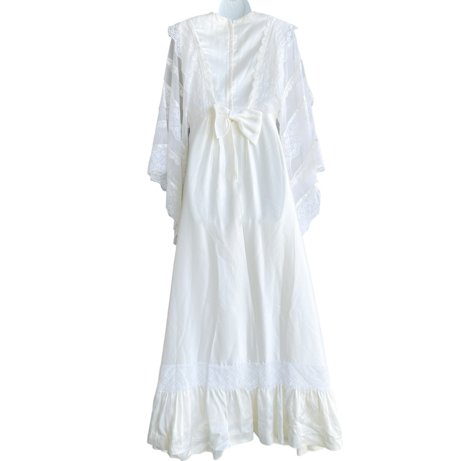 Vintage LORRIE DEB Satin Lace Trim Dress Size S Kimono Sleeve Prairie Tea Party