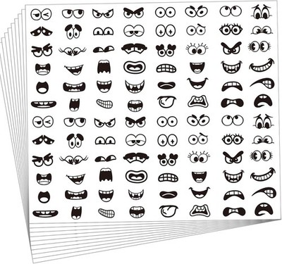 960Pcs Black Eye Mouth Stickers, 48 Designs Cartoon Face Expression Stickers for