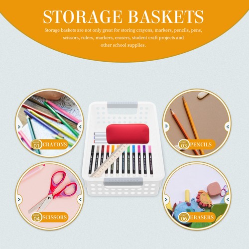 5 Pcs Rectangular Storage Frame Plastic Baskets for Shelves Small with Handle - Picture 4 of 12