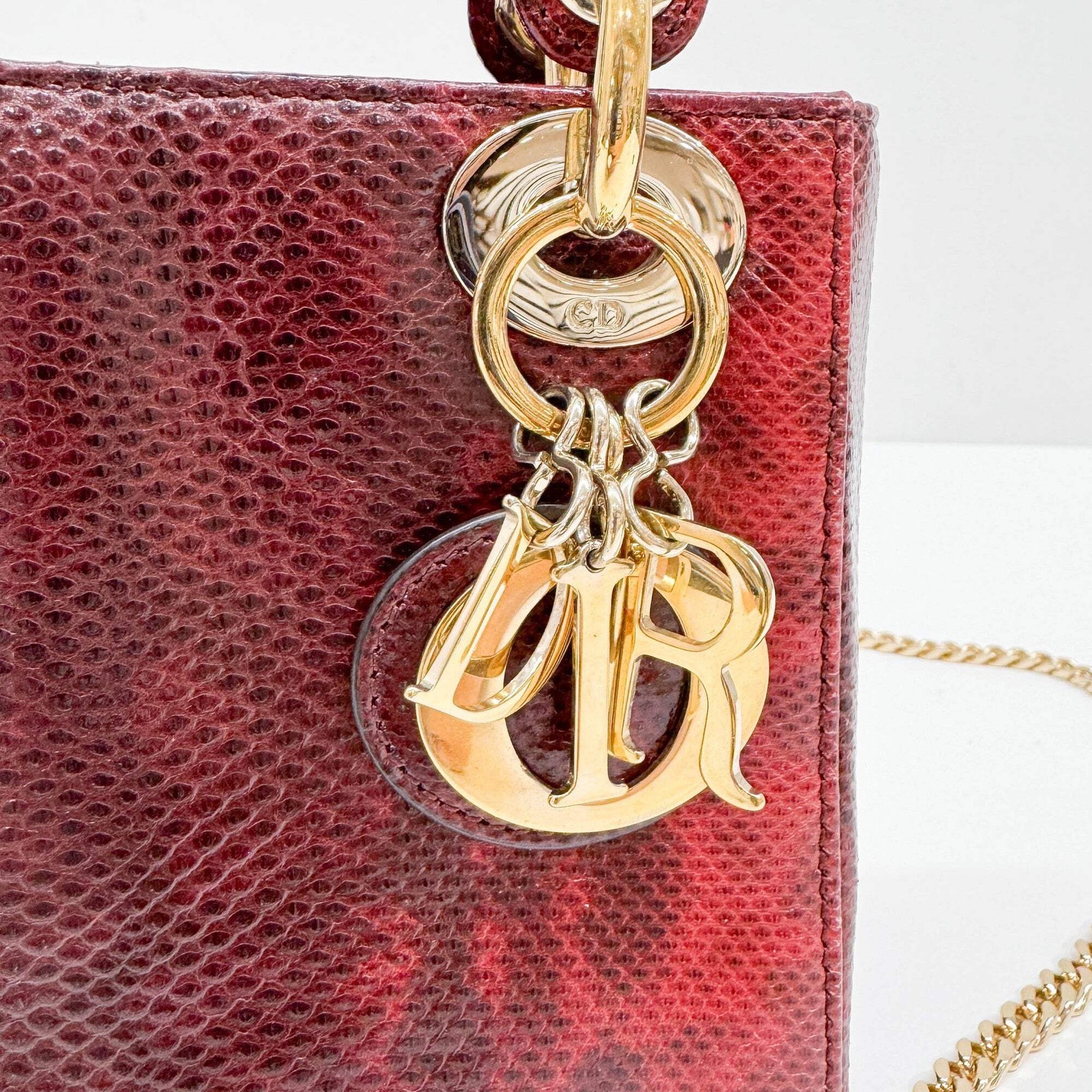 DIOR Mini Lady Dior Red Lizard Embossed Leather Two Way Bag — image 13
