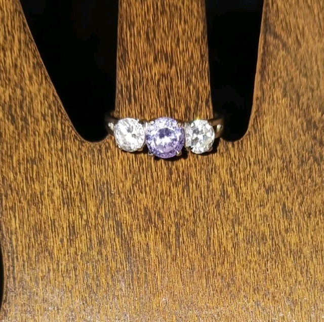 Amethyst Silver Plated Ring With Side Rhinestones - image 5