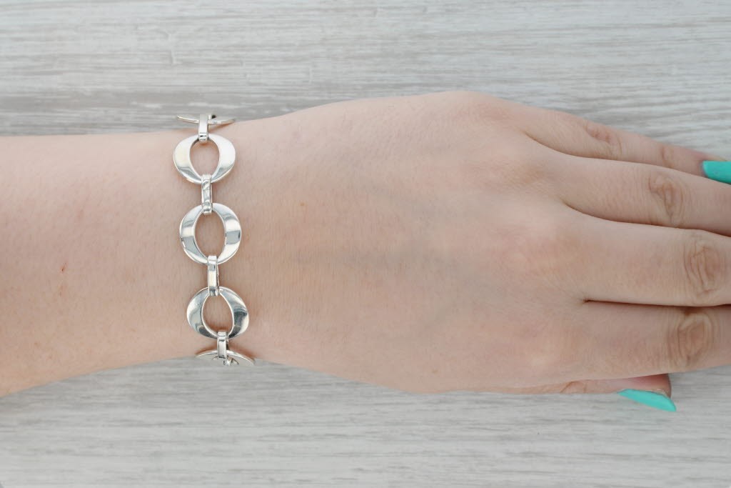 Circle Link Statement Bracelet Sterling Silver 7"… - image 5