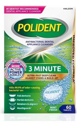 2 60 Ct PackPolident 3 Minute Antibacterial Denture Cleanser Mint Tablets 120 ct