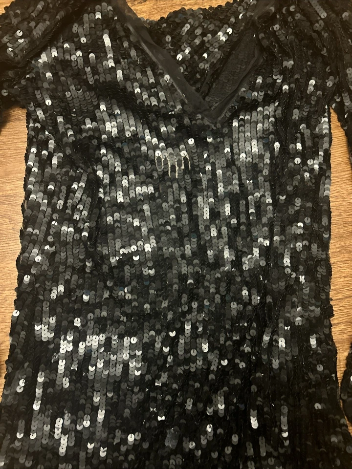 Karen Millen Black Sequin Dress With Drape Back Detail 10 - Image 2 of 4