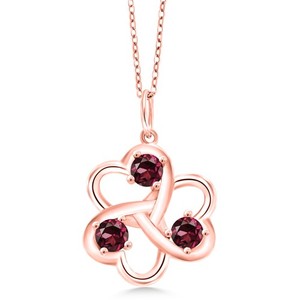 Authentic 18K Rose Gold Plated Silver 4MM Gemstone Birthstone 3 Hearts Interlock Pendant