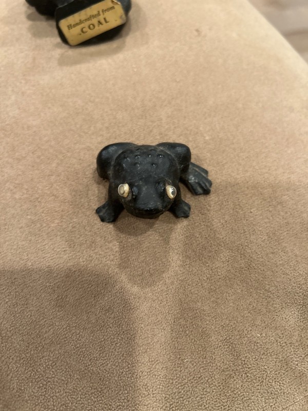 Black Coal Frog Figurine with Yellow Eyes Collectible Decor
