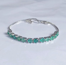 Bracciale Tennis Smeraldo Naturale Argento Sterling 925 Regolabile Gioielli F...