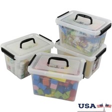 Clear Plastic Storage Box W/ Lid Stackable Tote Crafts Toys Makeup  More New