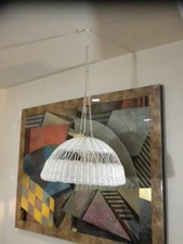 See all pics HAS WARE Vintage Boho White Wicker Ceiling Light/Swag Lamp