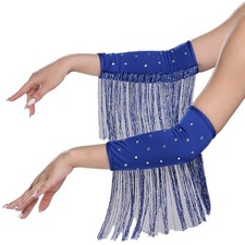 1 Pair Women Fringe Rhinestones Wrist Sleeves Glitter Gloves Latin Dance Costume
