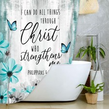 Teal Flower Shower Curtain for Bathroom Teal Floral Romantic Wildflower Plant...