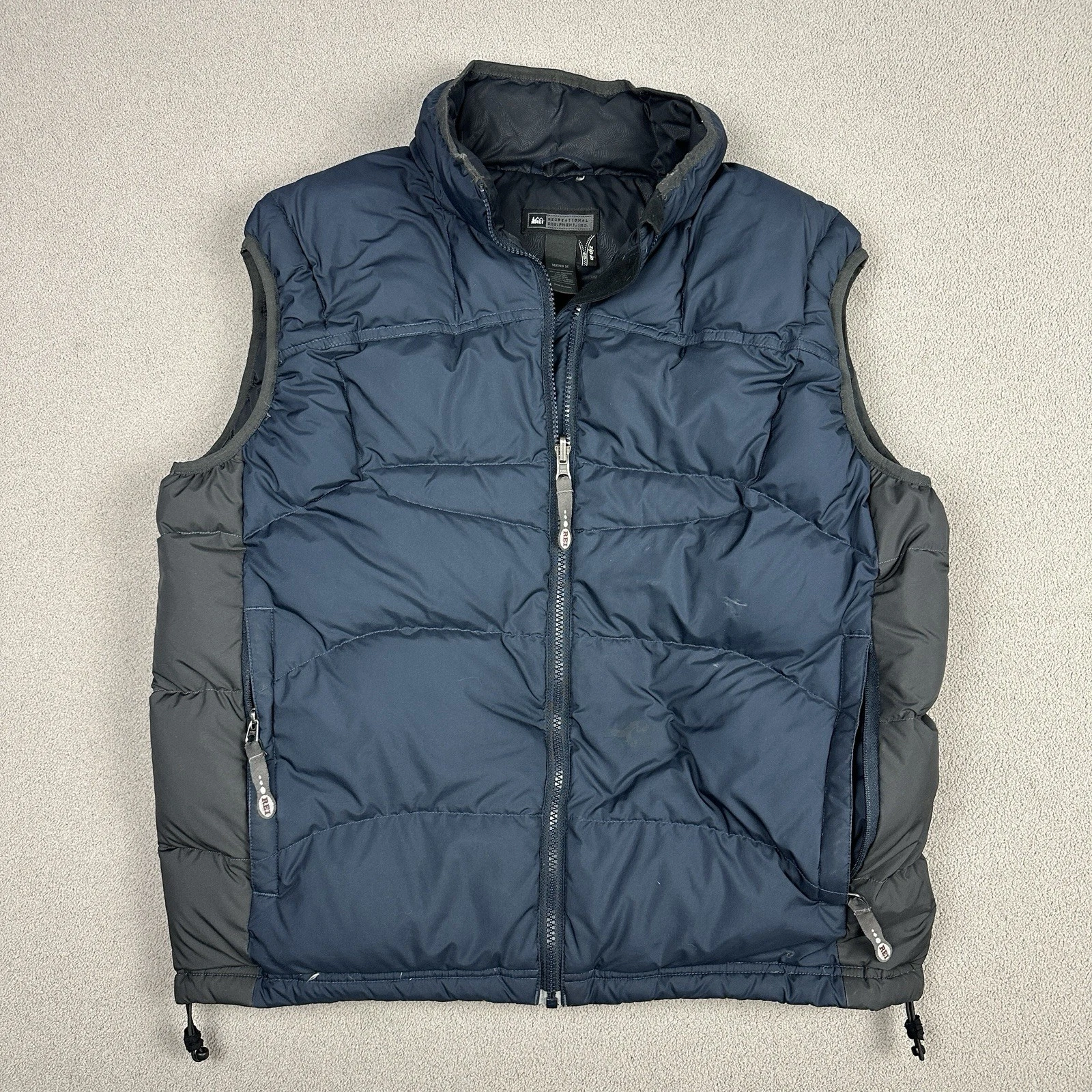 Y2K REI Co-op Goose Down Puffer Vest Mens Medium M Full Zip Blue Gray Zip In