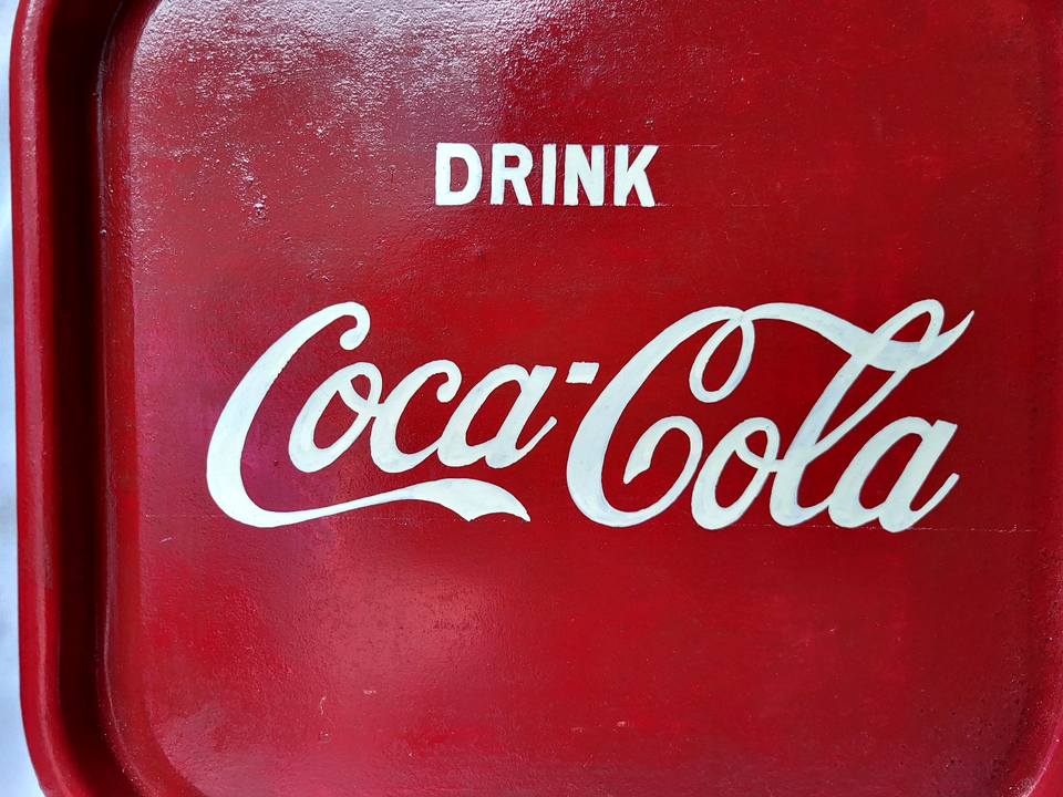 VINTAGE OLD ADVERTISING SODA TIN SIGN TRAY DRINK COCA COLA COKE RARE ...