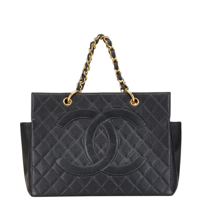 CHANEL Coco Mark Matelass Chain Tote Bag in Black Caviar Leather for Women