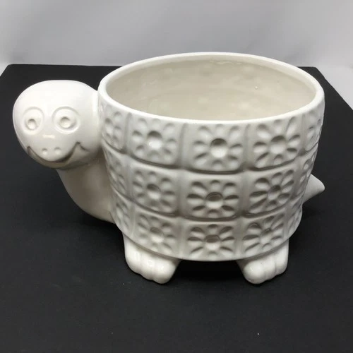 Vintage McCoy White Smiling Turtle Planter RARE 5 1/4” Tall