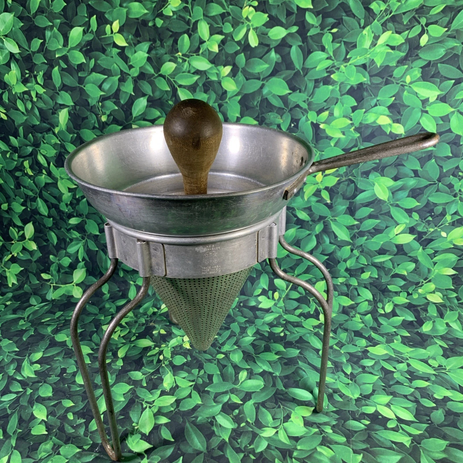 VTG Wearever No 8 Aluminum Rotary Colander Wood Pestle Sieve Strainer Canning
