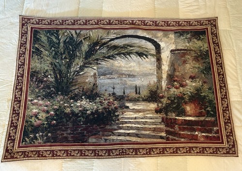 Vintage Rosenbogen Meer Ozean Blumen Hof Wandteppich Wandbild hängend 50 x 34 - Bild 2 von 7