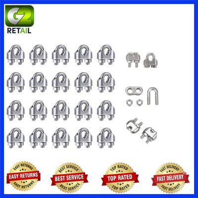 20PCS M3 Stainless Steel Wire Rope Clips - Durable and Waterproof Cable Clamps