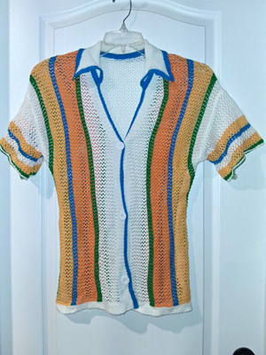 Mother ''The Camp Champ'' Anthropologie  Striped Button-Front Cardigan  Collared L