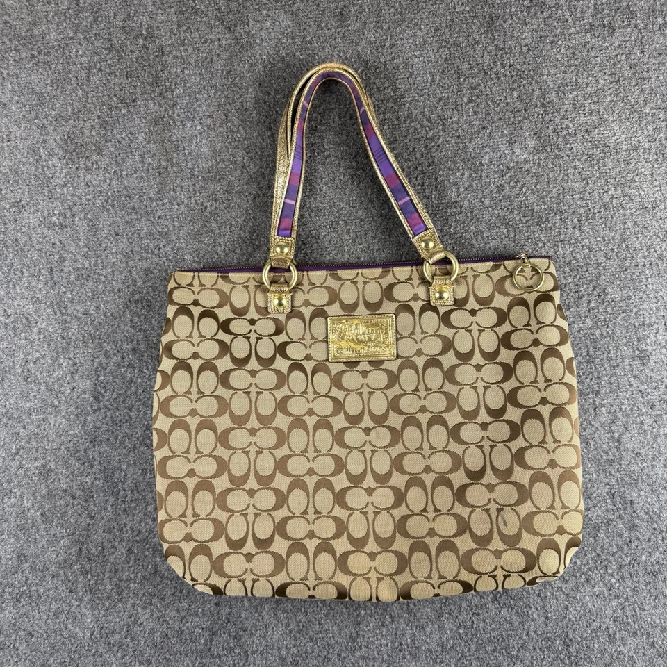 Bolso de Hombro Coach Poppy Bronceado Púrpura Monograma Y2K Bolso Cartera De Colección 00s Elegante Foto 2 de 4