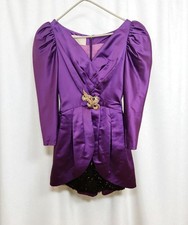 Vintage Vera Wang Purple Satin Peplum Top With Black Lace Beaded Skirt & Puff Sl