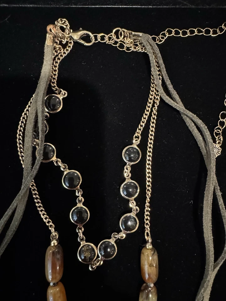 Nuevo Collar Free People Multistrand Cuentas Doradas Boho Indie Sleaze Años 70 Cuero Foto 4 de 4