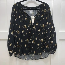 Anthropologie Velvet Graham & Spencer Black Floral Blouse Women's XL NWT $158