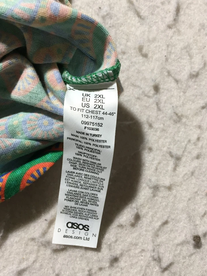 Camiseta de hombre Asos Design 2XL verde naranja estampado de ojos de safari manga corta Foto 4 de 4