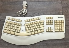 VTG Microsoft Natural Ergonomic White PS2 Wired Keyboard Retro 90s PC  59758 