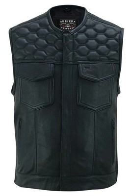 Leather Motorcycle Vest Premium Cowhide Biker Vest for Men Unique Diamond Design