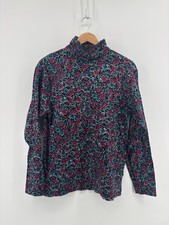 LL Bean T-Shirt Womens Multicolor Floral Mock Neck Long Sleeve Large Vintage