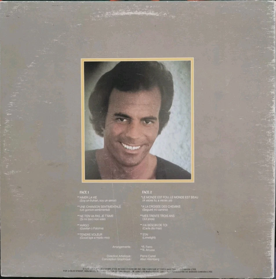 Vinyl LP Julio Iglesias - Aimer La Vie VG PFC90497 Canada Pop - Image 2 of 4