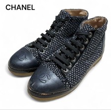 CHANEL Sneakers Shoes High-Cut Cocomark EU 35.5 US 5.5 tweed Authentic