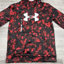 Under Armour Boys Youth Size Medium Fleece Big Logo Printed Red Camo Hoodie NWT