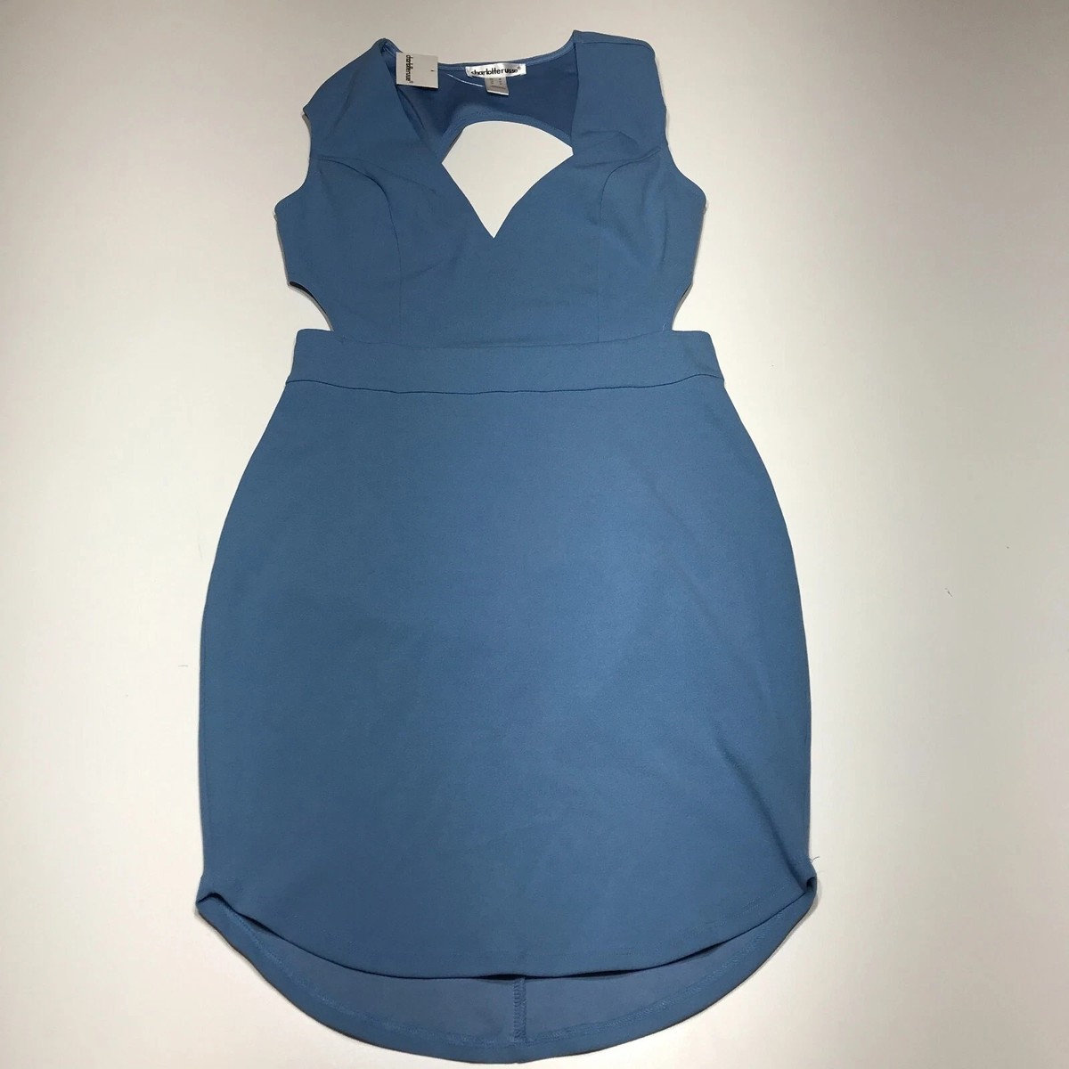 Charlotte Russe Dress Womens Size M Light Blue Backless Mini Bodycon V-Neck