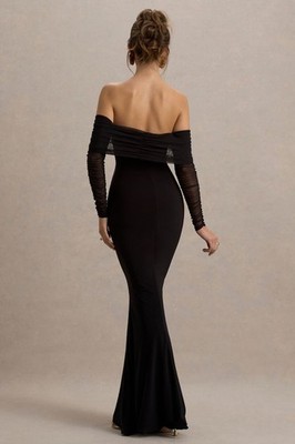 Club L London MADELEINE Black Fishtail Maxi Dress With Bardot Mesh Long Sleeves | eBay Club L London MADELEINE Black Fishtail Maxi Dress With Bardot Mesh Long Sleeves | eBay