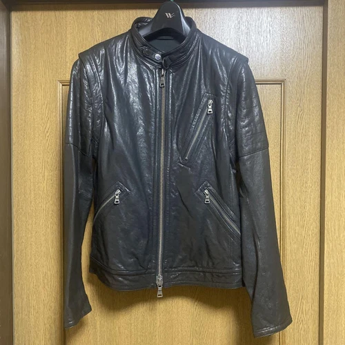 Giacca di pelle Burberry Black Label nera pilota singolo taglia L autentica