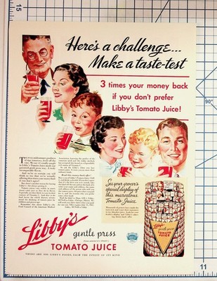 1937 Libby's Tomato Juice Vintage Print Ad Family Taste-Test Money Back Offer