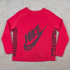 Nike Sweatshirt Youth Medium Red Fleece Pullover Big Swoosh Logo Graphic Print