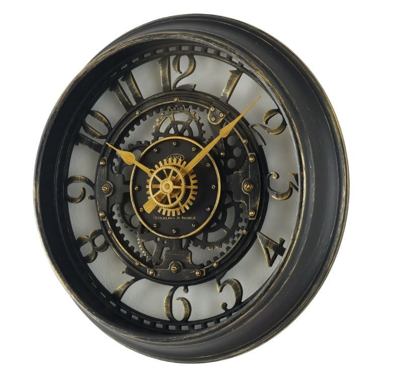 Indoor Round 11.5" Oil Rubbed Bronze Cutout Gear Industrial Analog Wall Clock