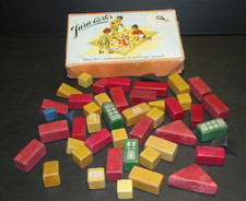 -BOITE JEU CONSTRUCTION ANCIEN BOIS JURA CASTOR 46 Pièces VIEUX JOUET vitrine  D