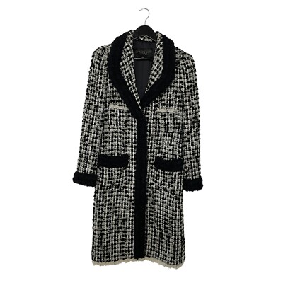 Giambattista Valli Boucle Tweed Wool Long Coat Jacket Size 46 L