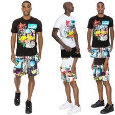 Rebel Minds Men's Hawaiian Graphic Active Shorts and T-Shirt 121-954 & 121-154