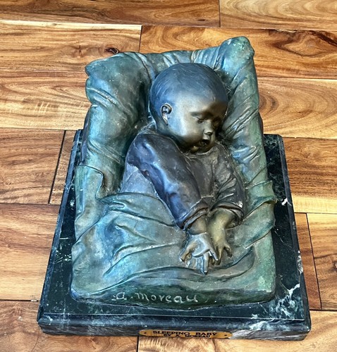 A. Auguste Moreau Bronze/Marble Sleeping Baby Statue Sculpture Reproduction - Picture 3 of 12