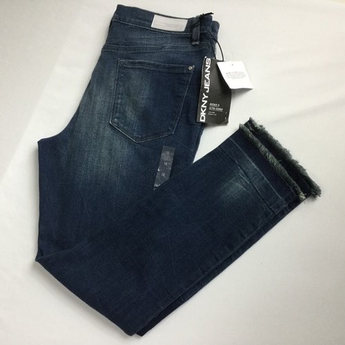 DNKY Women Jeans Ultra Skinny Distressed Raw Edge Hem Dark Wash Ave B Sz 10 NEW