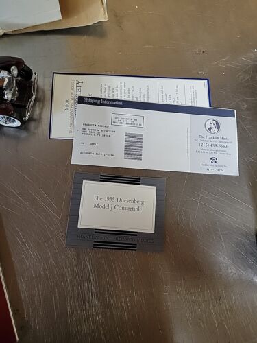 FRANKLIN MINT 1935 DUESENBERG J 550 1:24 DIE CAST MAROON WHITE W/ Box Paperwork - Picture 17 of 18